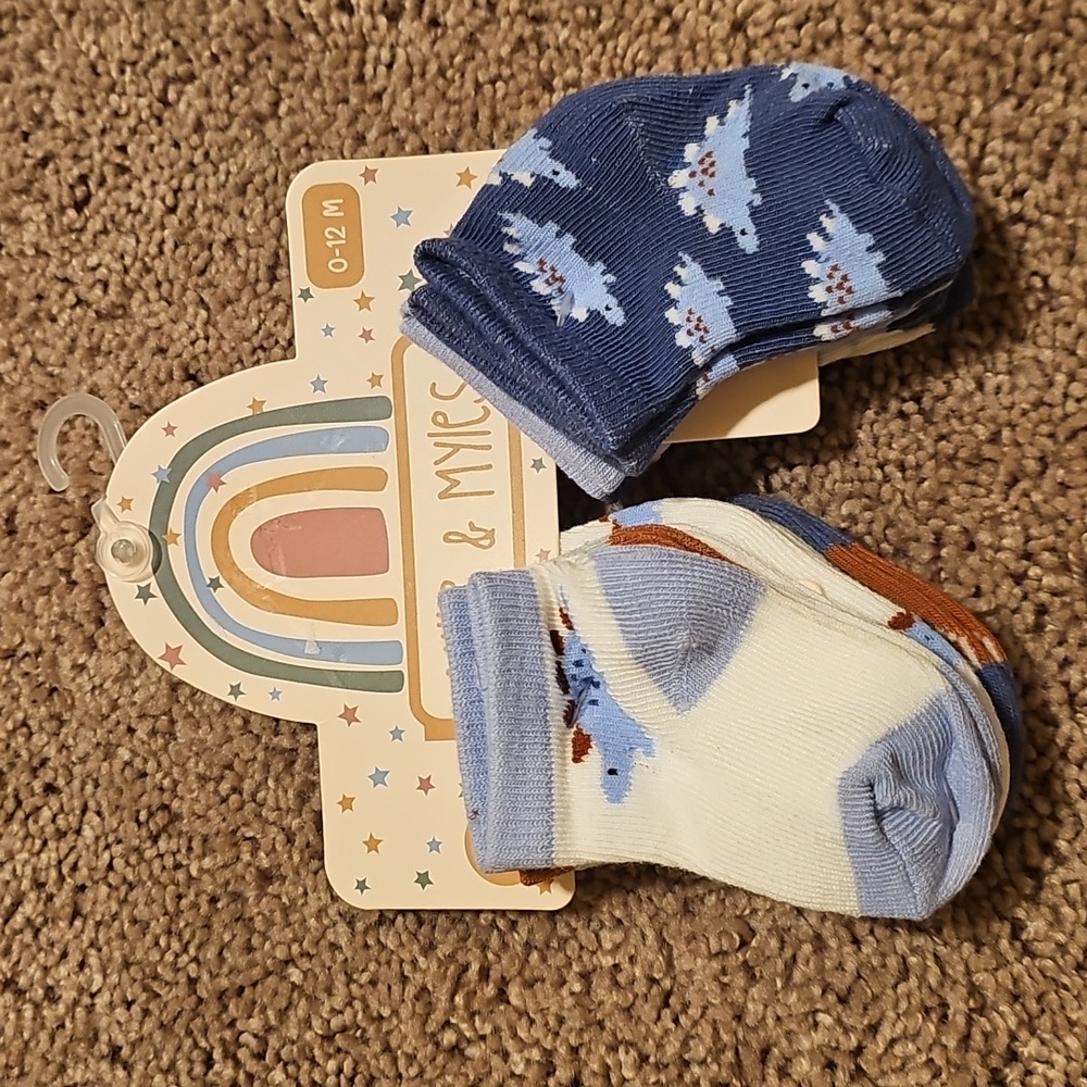 Baby socks 0-12 months 10 Pair By Millie & Myles Dinosaur Infant Blue *K3*